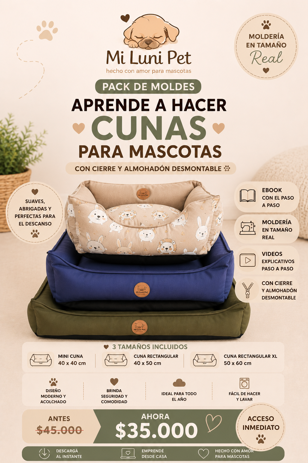 Pack Moldes 3 tamaños de Cunas